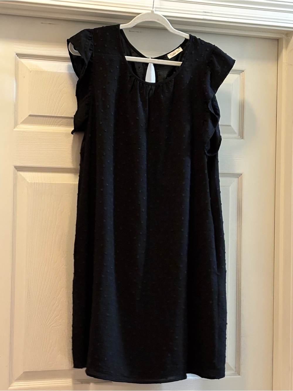 Cotton Bleu Black Swiss Dot Dress Size XL Flutter Sleeve Knee Length Dress - Picture 2 of 7